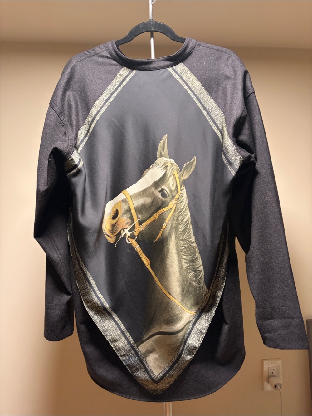 Unisex BEARDSLEY Tokyo Vintage Horse Scarf Panel Tunic Blouse Horse Back Graphic - Picture 3 of 6